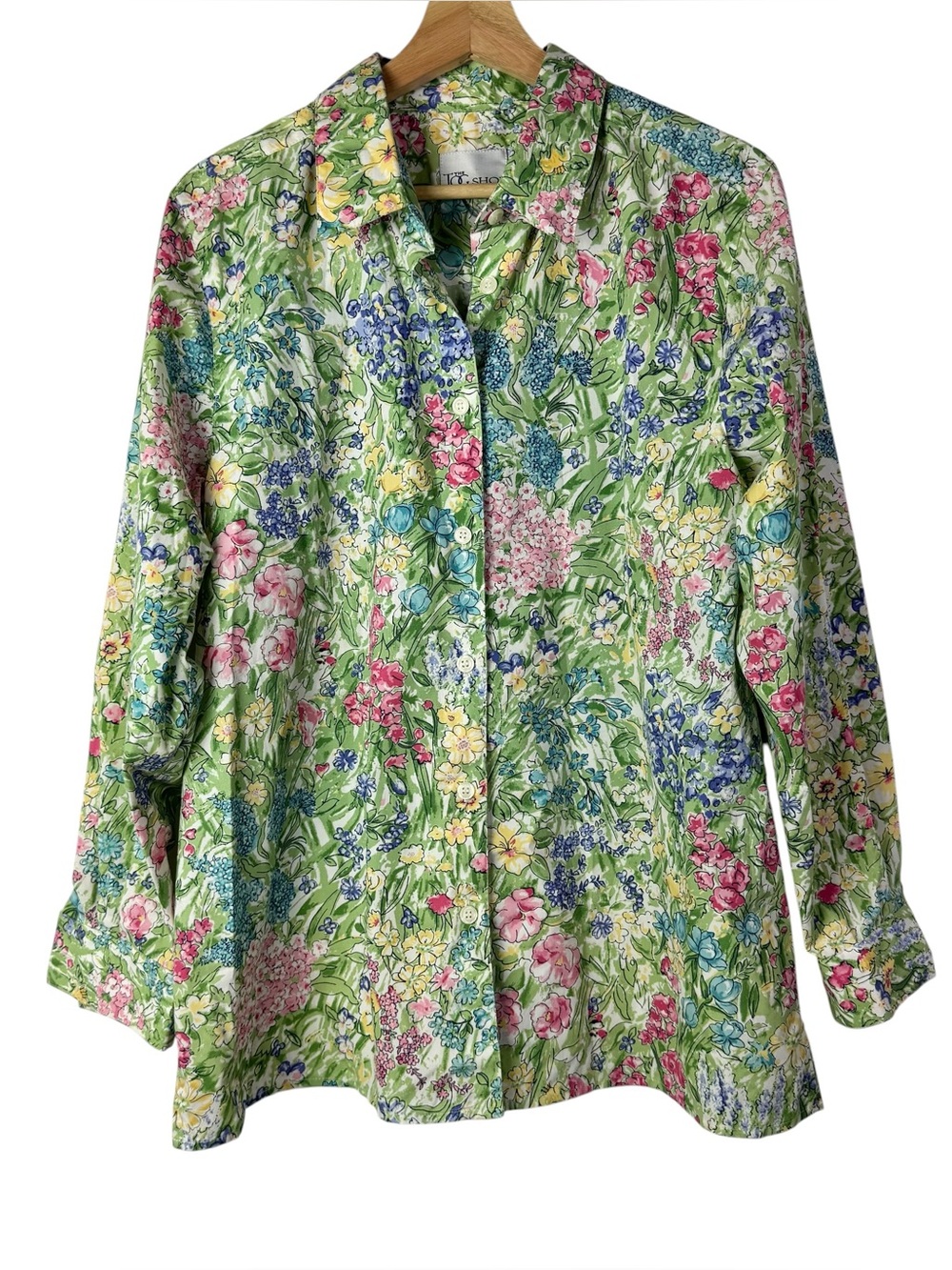 The TOG Shop Green Colorful Floral Long Sleeve Button Down L